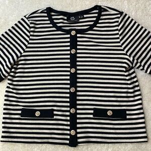 G by Giuliana Striped Short Sleeve Cardigan Top Black Cream  Women’s Sz L